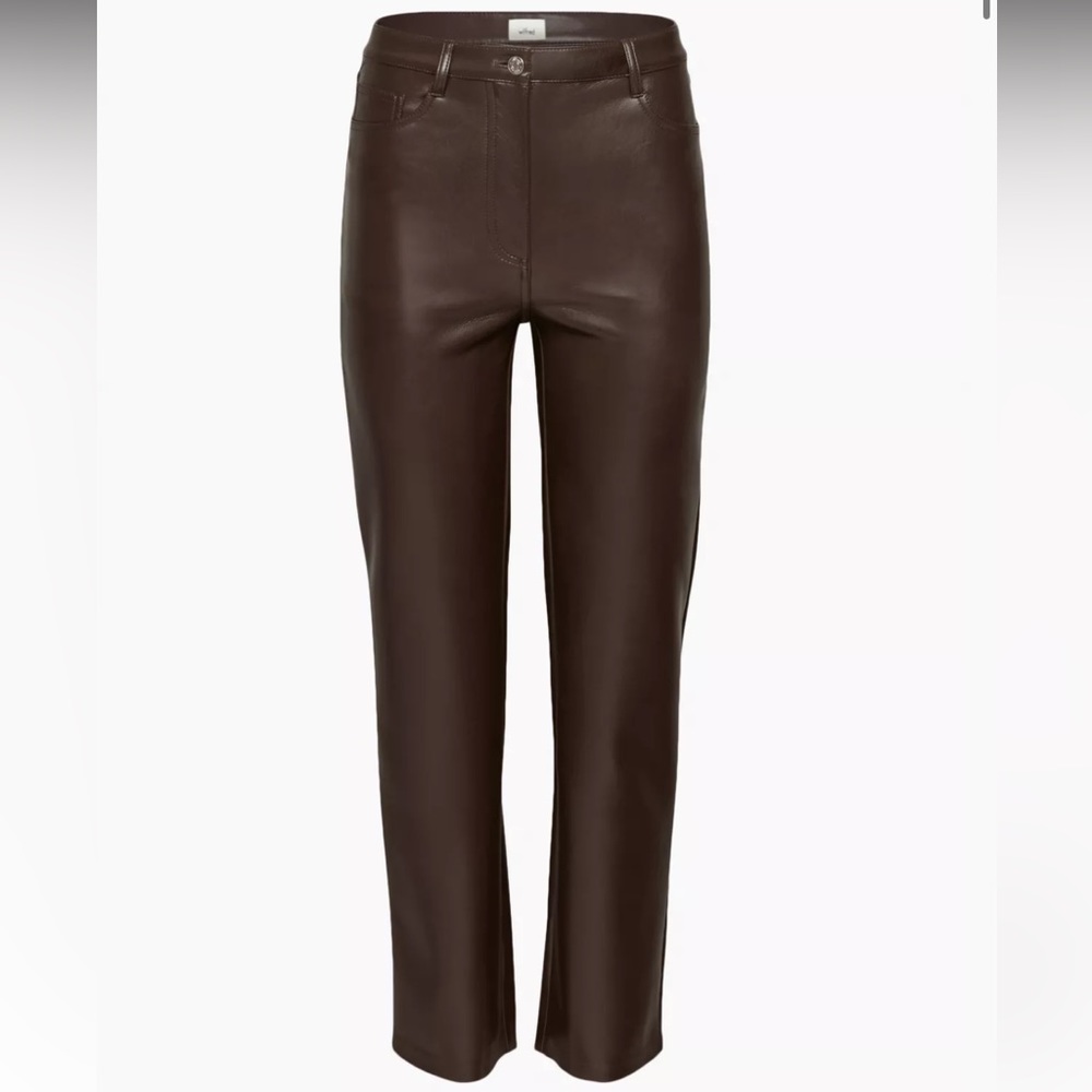 Aritzia Melina chocolate brown leather pants size